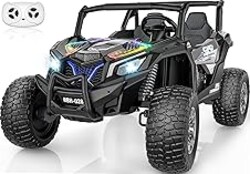 2 Seater Ride On Car for Kids 3-14, XXXL 4WD 24V Ride on Toys for Big Kids w/Max 5.5Mph & 220 lbs Load, 15" EVA All-Terrain Tires, Adjustable Seats, Remote Control, LED Lights, Shock Absorbers (Black)