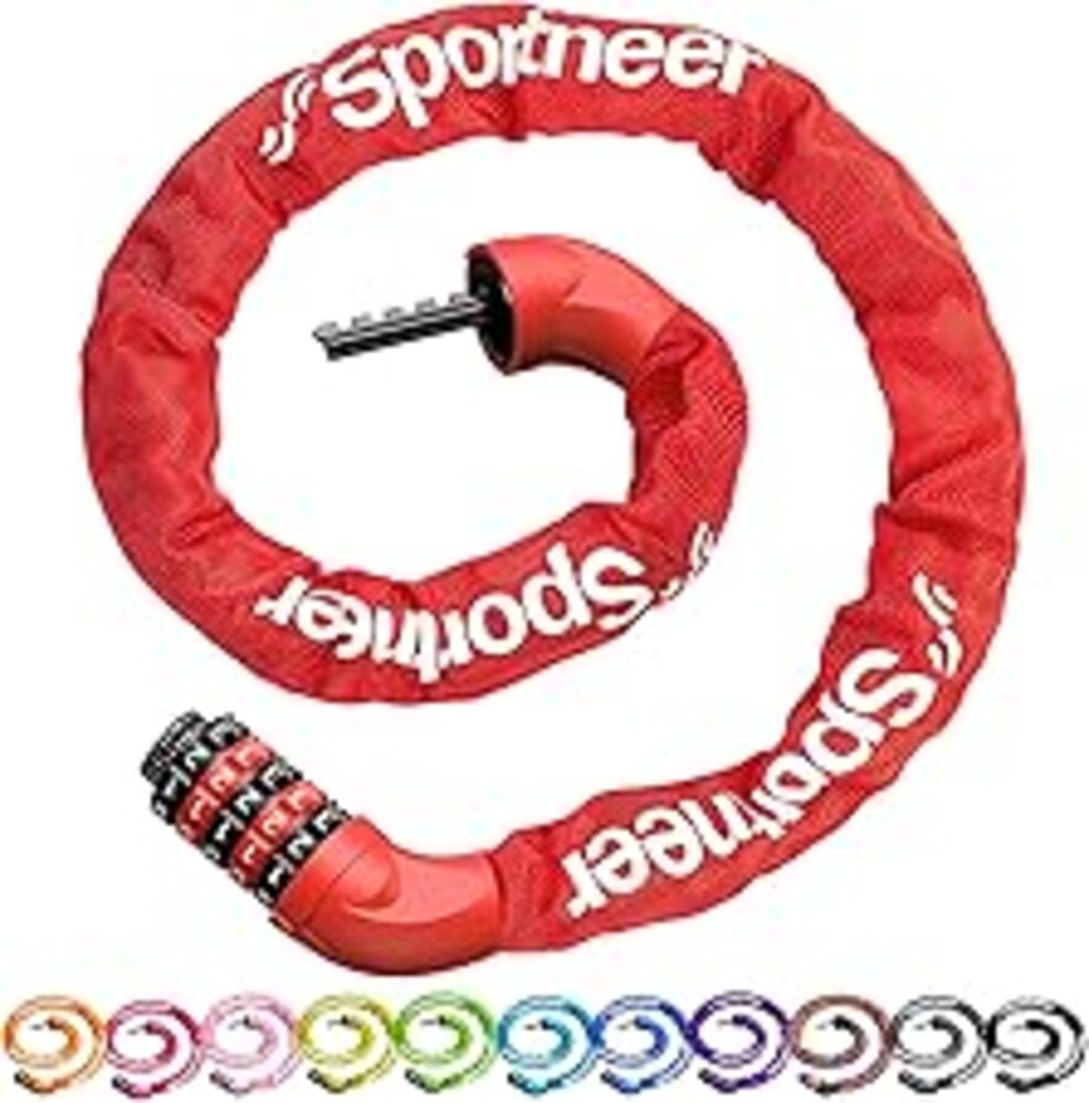 Sportneer Bike Lock: 5 Digit Combination High Security Anti Theft Bike Chain Lock - 3.2/3.6/4ft Heavy Duty Keyless Bicycle Lock for Bike, Motorcycle, Scooter, Door & Gate - 4/6mm Thick, Easy to Use