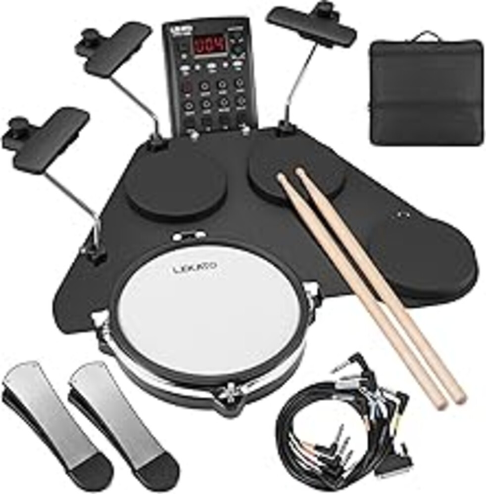 LEKATO CPD-1000 Electronic Drum Set with Quiet Mesh Pads, Portable Electric Drum Set, 220+ Sounds, USB MIDI, 2 Robust Footswitch, Sticks, Travel Bag