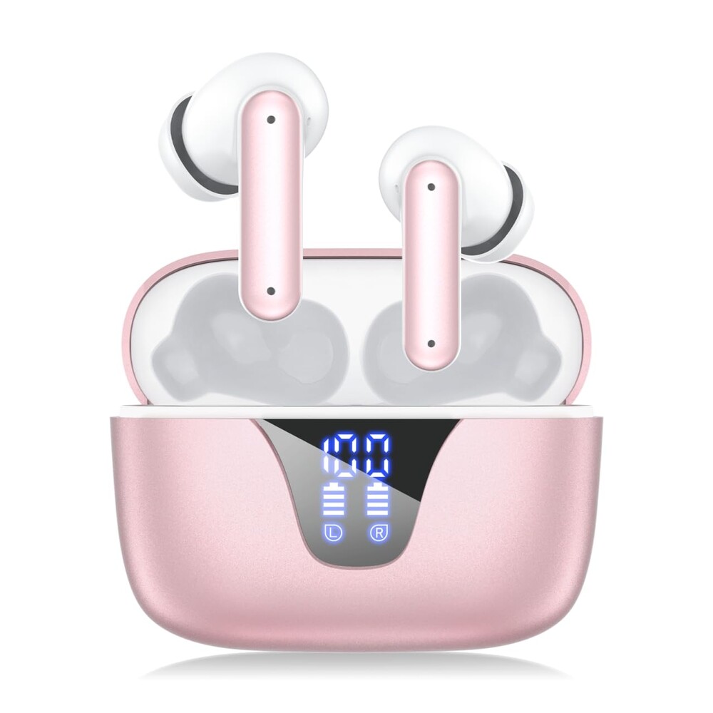 Nequga Wireless Earbuds Bluetooth Headphones, 50H Playtime Ear Buds with Mic, LED Digital Display Charging Case, IPX7 Waterproof, Deep Bass Stereo, in-Ear Earphone for iPhone Andriod Phone