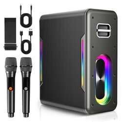 Karaoke Machine with 2 Wireless Microphones Portable Bluetooth Karaoke Machine for Adults Kids DSP Chip Karaoke Speaker with LED Lights Supports TWS TF Card USB AUX in