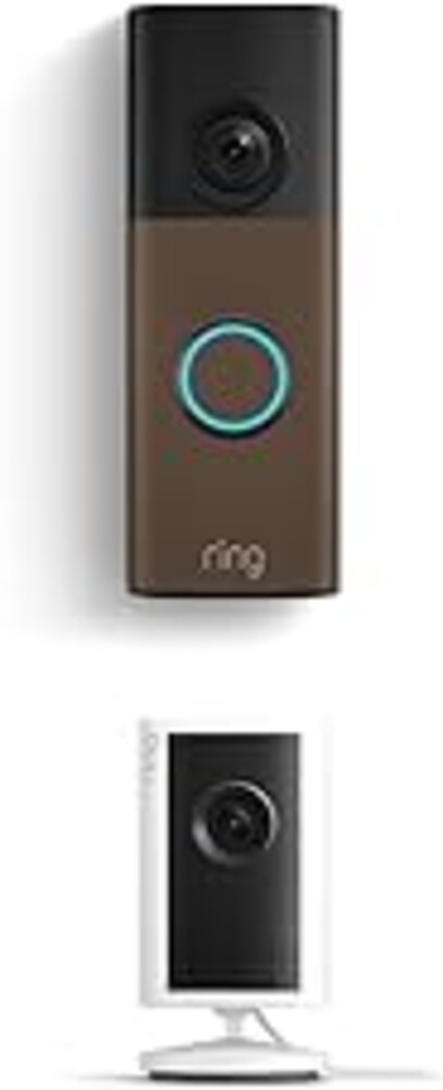 Ring Battery Doorbell (newest model), Matte Mocha with Indoor Cam Plus, White