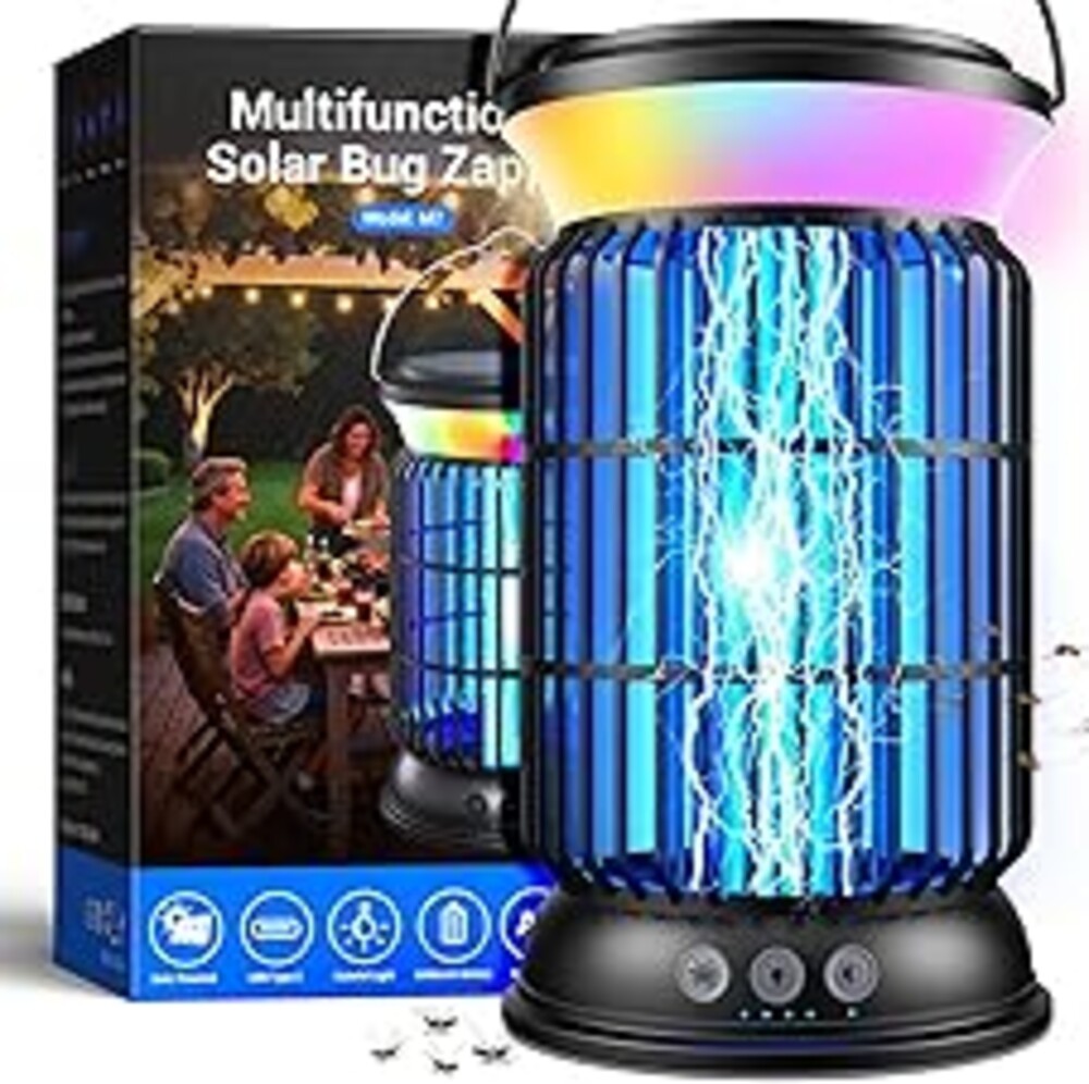 Sayneep Solar Bug Zapper Outdoor, Powerful 4200V Electric Mosquito Zapper with Upgraded Mosquito Attraction Light, Auto On/Off, IPX6 Waterproof Insect Zapper for Patio, Garden & Camping