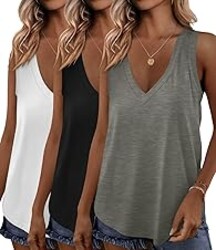 KKJ 3 Pack Womens Tank Tops 2026 Summer Vacation Outfits V Neck Loose Fit Sleeveless Casual Shirts Fashion Clothes