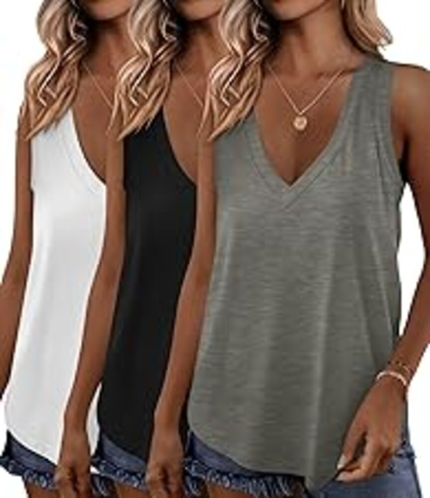 KKJ 3 Pack Womens Tank Tops 2026 Summer Vacation Outfits V Neck Loose Fit Sleeveless Casual Shirts Fashion Clothes
