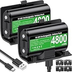 Svetaecho for Rechargeable Xbox Controller Battery Pack – 2x4800mWh Long-Lasting Battery with 4 Back Covers, USB-C Fast Charging Compatible with Xbox Series X|S / Xbox One / Elite Controller