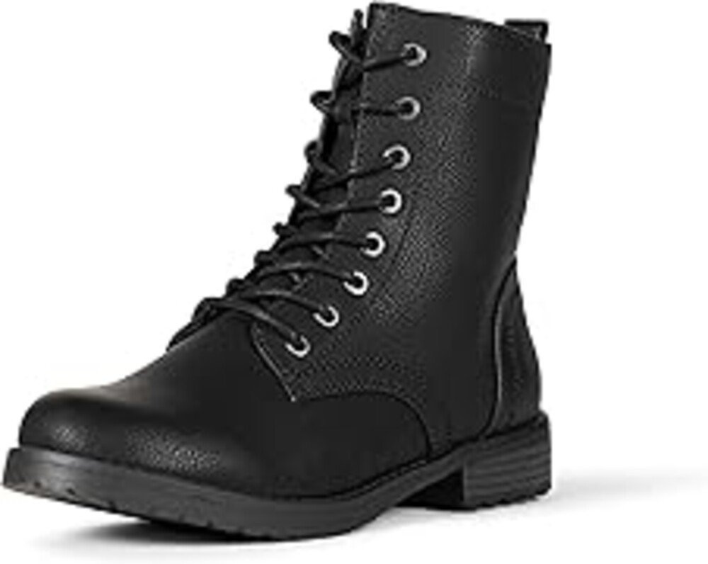 Amazon Essentials Women's Lace-Up Combat Boots with Lug Sole and Side Zipper