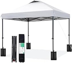 JEAREY 10x10 ft Pop Up Canopy Tent, Heavy Duty Outdoor Canopy with 1-Push Instant Setup, Commercial Tent with Roller Bag, 4 Sandbags and 8 Stakes, Water-Resistant, White