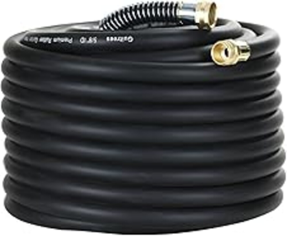 Guitrees 100FT 5/8 Heavy Duty Rubber Garden Hose - 300psi Working, 1000psi Burst - Hot/Cold Water - Five-Layered Braiding for Durability - Versatile for Gardening, Agriculture, Construction(Black)