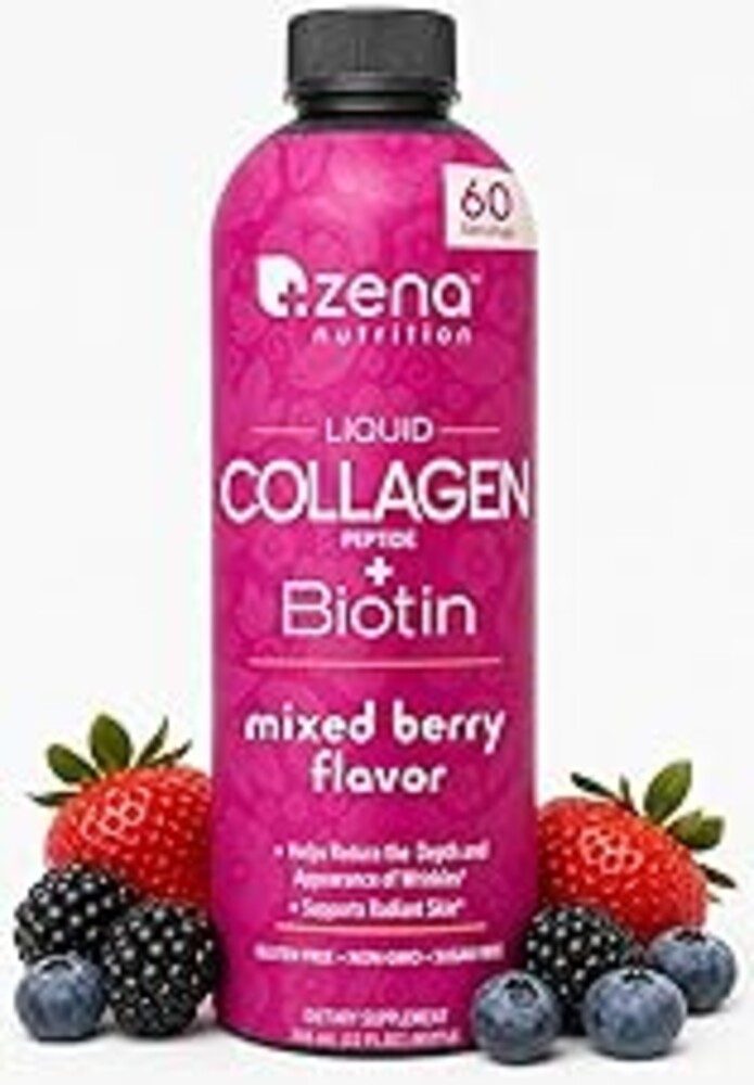 Zena Nutrition Liquid Collagen for Women, with Biotin, Hair, Skin & Nail Supplement [ 60 Servings ] 2500mg Verisol Bioactive Collagen Peptides, 5000mcg Biotin, Mixed Berry, 20 fl oz