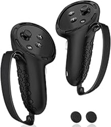 AMZDM Controller Grip for Meta Quest 3S Oculus Quest 3 VR Accessories Grips Cover for VR Touch Controllers Straps Silicone Covers Protector with Non-Slip Thumbstick Covers 1Pair Black