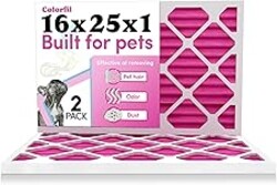 Colorfil 16x25x1 Air Filter (2-Pack) | Made in the USA | Color Changing | Remove Cat and Dog Odor | MERV 8 for Pet Hair Dander and Dust | 15.5"x24.5"x0.75" Exact Size