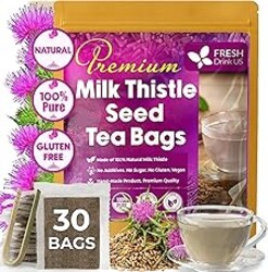 FreshDrinkUS, Premium 30 Milk Thistle Tea Bags, 100% Natural & Pure from Milk Thistle Seeds. Milk Thistle Seed Herbal Tea. Made with Natural Material Tea Bags. No Sugar, No Caffeine, No Gluten, Vegan.