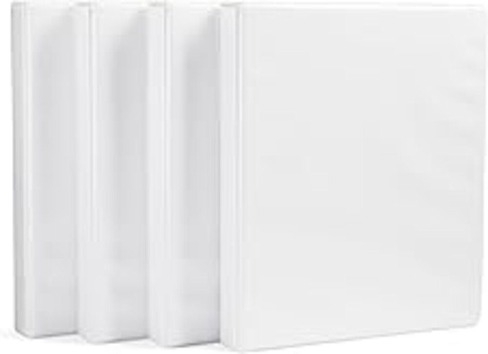 Amazon Basics 3-Ring Binder with Round Rings and Interior Pockets, 1-Inch, White, 4-Pack