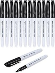 Amazon Basics Fine Tip Permanent Markers for Writing, Drawing, Quick Drying, Office, School, and Home Use, Black, 12 Pack