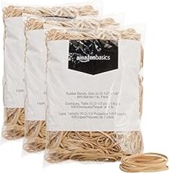 Amazon Basics Rubber Bands, Office Supplies, Size 33 (3-1/2 x 1/8 Inch), Stretchy, 600 Bands/1 lb Pack, 3-Pack, Tan