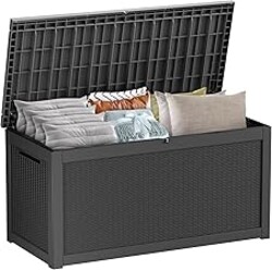TARKARI 320 Gallon Outdoor Storage Box Waterproof, Resin Deck Boxes with Lockable Lid & UV-Resistant for Patio, Pool, Garden Furniture Cushions & Accessories, Black
