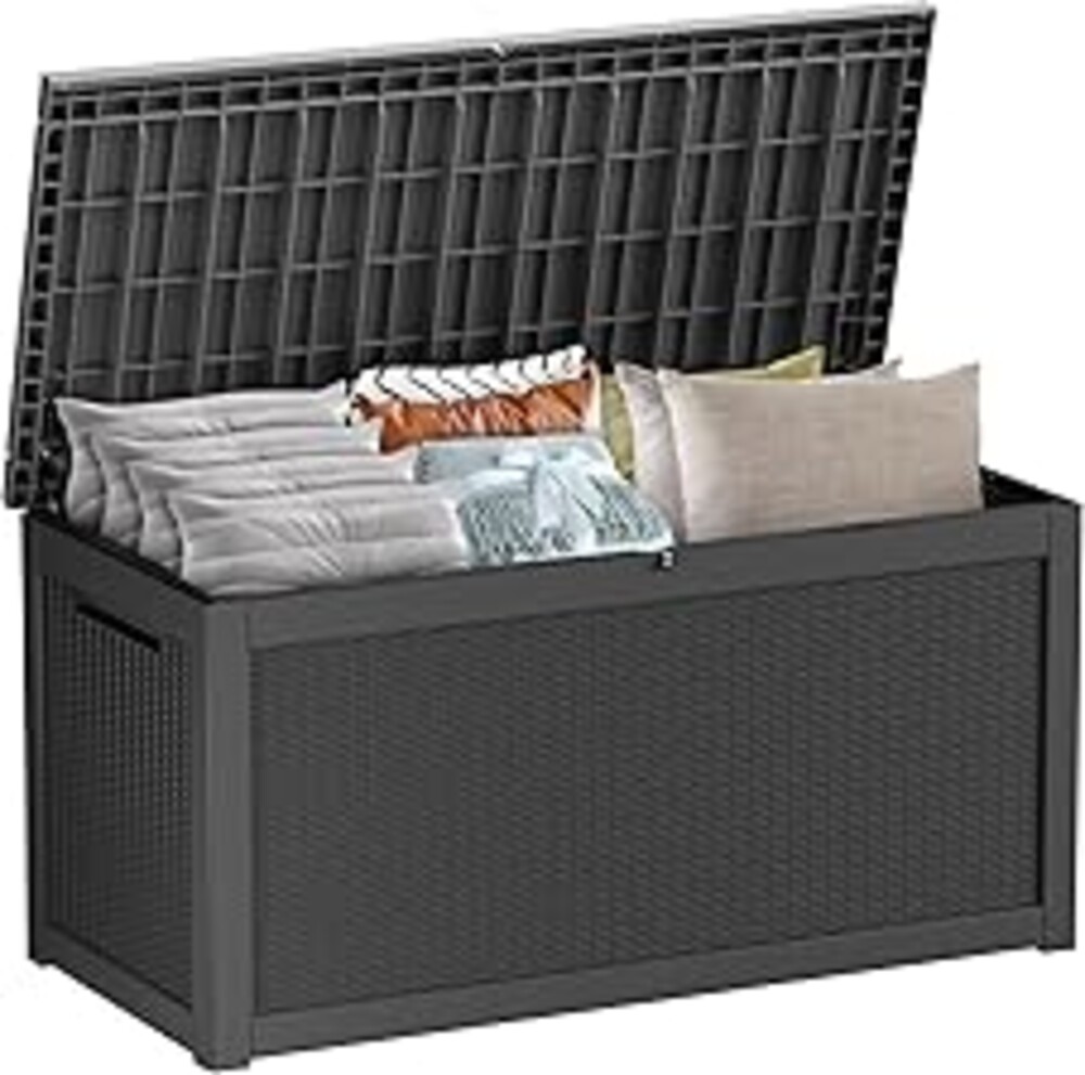 TARKARI 320 Gallon Outdoor Storage Box Waterproof, Resin Deck Boxes with Lockable Lid & UV-Resistant for Patio, Pool, Garden Furniture Cushions & Accessories, Black