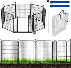 ADAVIN Tall Garden Fence with Gate, 48 in(H) 8 Panels Heavy Duty Iron Metal Animal Barrier Fence, Indoor Dog Playpen, Temporary Fencing, Dog Fence Outdoor for Yard, Total17.7 Ft(L), Black