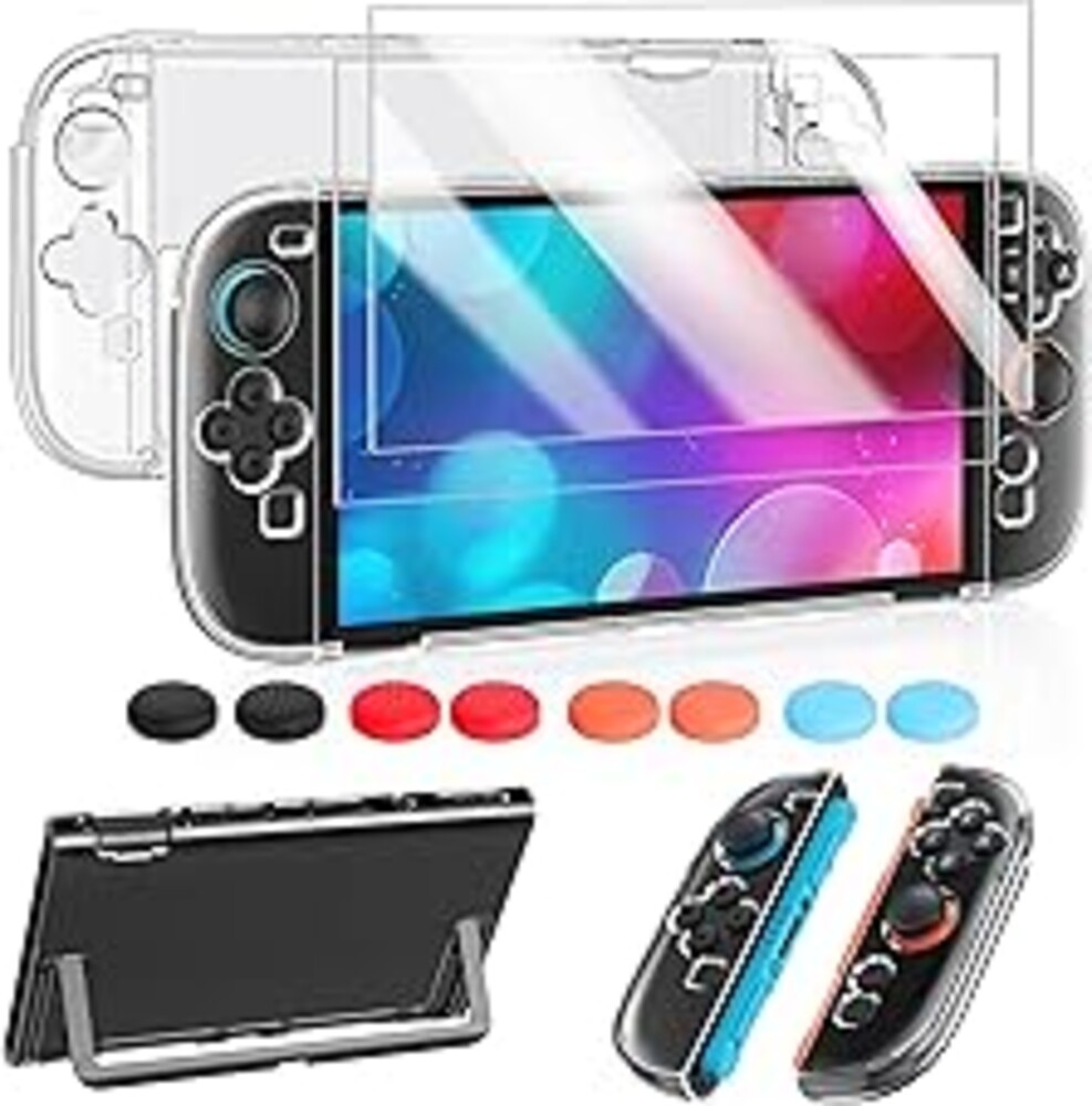 FYOUNG Protective Case for Nintendo Switch 2 2025, Switch 2 Case Slim Hard Shell Accessories, Scratch&Shock Protection Cover with Screen Protector, 8 Thumb Grip (Clear, Switch 2 7.9inch)