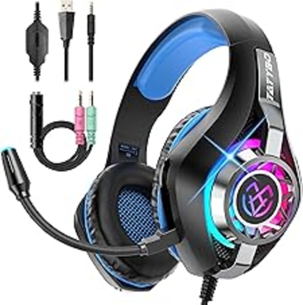 Tatybo Gaming Headset for PC, Ps5, Ps4, Switch, Mobile, Xbox Headset with Deep Bass Stereo Sound, Over Ear Gaming Headphones with Noise Canceling Mic, RGB, Ps5 Headset for Nintendo, Xbox