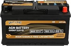 Weize Platinum AGM Battery BCI Group 49-12v 95ah H8 Size 49 Automotive Battery, 160RC, 900CCA, 36 Months Warranty, Dimensions 13.9" L x 6.89" W x 7.48" H