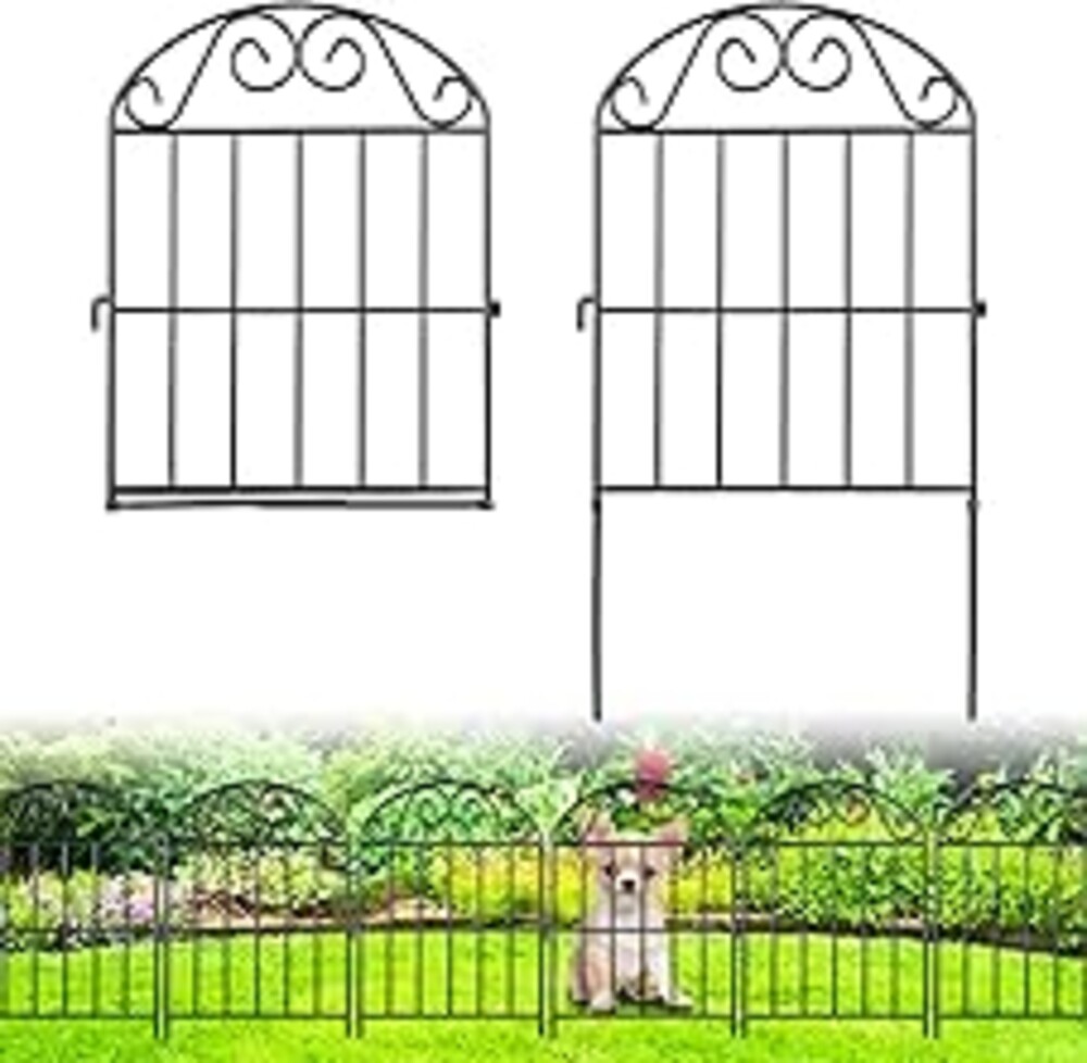 ADAVIN 20 Panels Collapsible Garden Fence Animal Barrier, 20 Ft(L) x 24 in(H) Black Rustproof Metal Wire Panel Border for Dogs Rabbits, Flower Edging for Landscape Patio Yard Outdoor Decor, Arched