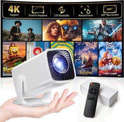 Mini Projector, Portable Projector 4K & Full HD 1080P Support, 270° Rotation Outdoor Projector, Movie Projector Compatible with Smartphone, TV Stick, Laptop, PS4, HDMI, USB