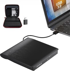 ORIGBELIE External CD DVD Drive for Laptop, USB 3.0 Portable CD DVD Burner Player Reader Writer for MacBook iMac Laptop Desktop PC Windows 11/10/8/7/XP Linux Mac OS with Carrying Case