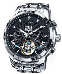 OLEVS Men Automatic Watch Stainless Steel Skeleton Mechanical Date Calendar Luxury Classic Business Waterproof Luminous Wrist Watches