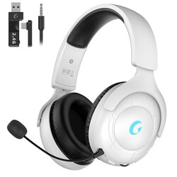 Rumoon Wireless Gaming Headset for PS5, 2.4GHz Gaming Headset with Mic, 45H Battery, Surround Sound, Noise Cancelling Over Ear Headphones Bluetooth 5.3, for Xbox Needs 3.5mm Cable - White