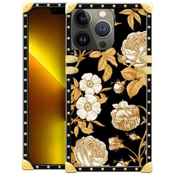 WANKBLC Compatible with iPhone 13 Pro Case, Blooming Rose Golden Flower Luxury Golden Decoration for Girl Women Soft TPU Shockproof Protective Hard PC Back for iPhone 13 Pro
