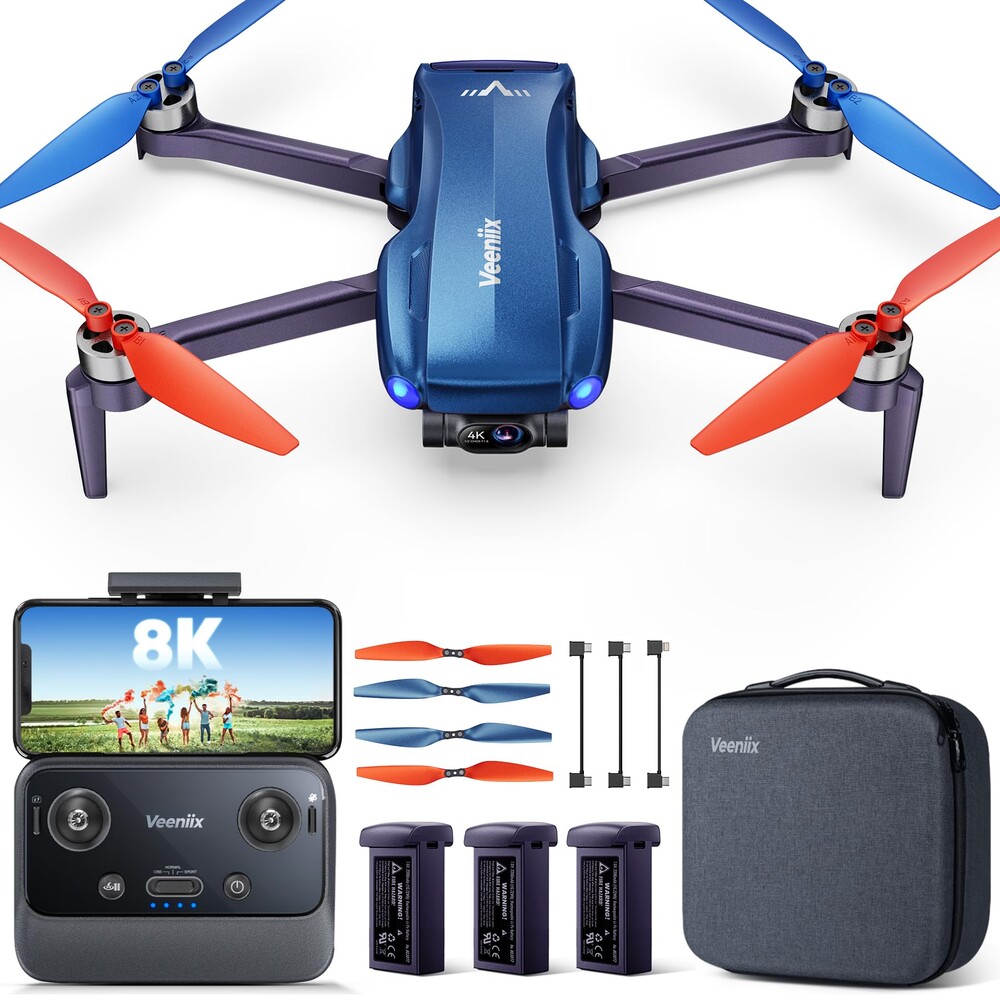 Veeniix V11MINI 4K,Drones with Camera for Adults 4K Video 8K Photo,Under 249g,3-Axis Gimbal,20000ft FPV Transmission,Vertical Shooting,GPS with Beeper,for Adults,Beginner,Fly More Combo(96-Min Flight)