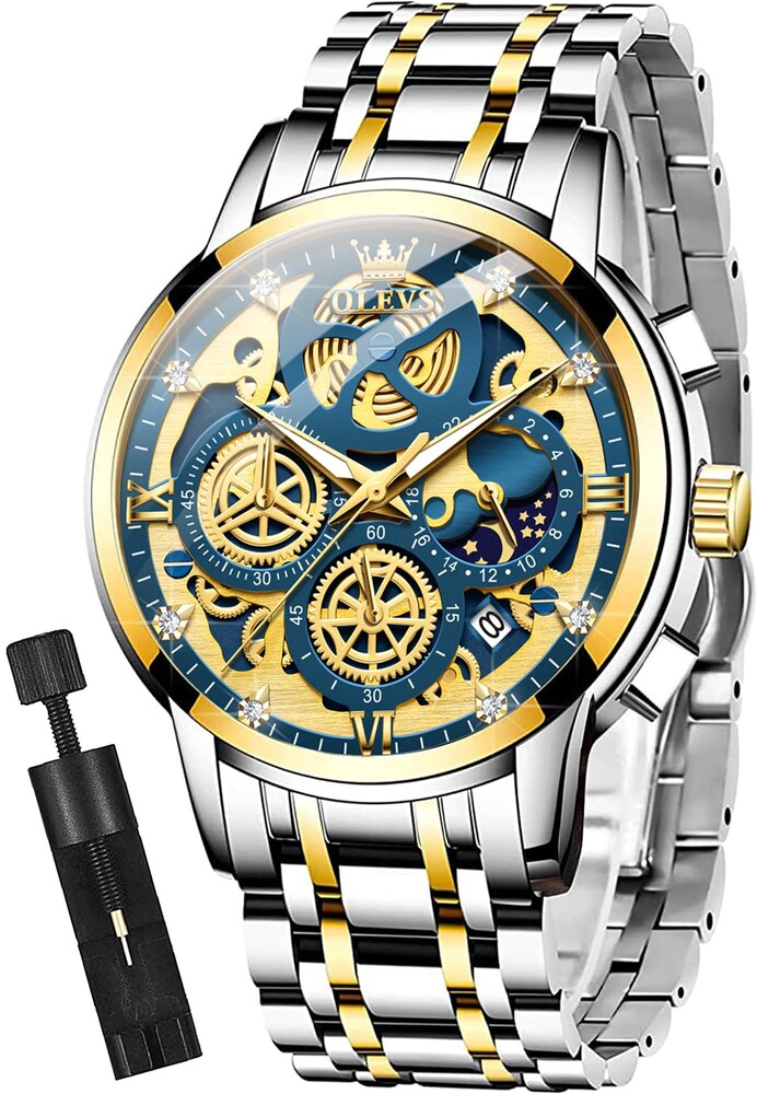 OLEVS Mens Watch Chronograph Luxury Diamond Dress Business Analog Quartz Wrist Watches Stainless Steel Waterproof Luminous