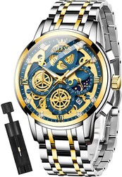 OLEVS Mens Watch Chronograph Luxury Diamond Dress Business Analog Quartz Wrist Watches Stainless Steel Waterproof Luminous