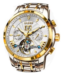 OLEVS Men Automatic Watch Stainless Steel Skeleton Mechanical Date Calendar Luxury Classic Business Waterproof Luminous Wrist Watches