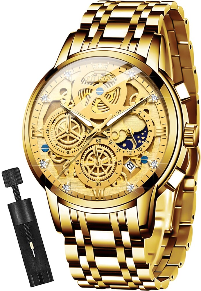 OLEVS Mens Watch Chronograph Luxury Diamond Dress Business Analog Quartz Wrist Watches Stainless Steel Waterproof Luminous
