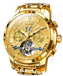 OLEVS Men Automatic Watch Stainless Steel Skeleton Mechanical Date Calendar Luxury Classic Business Waterproof Luminous Wrist Watches