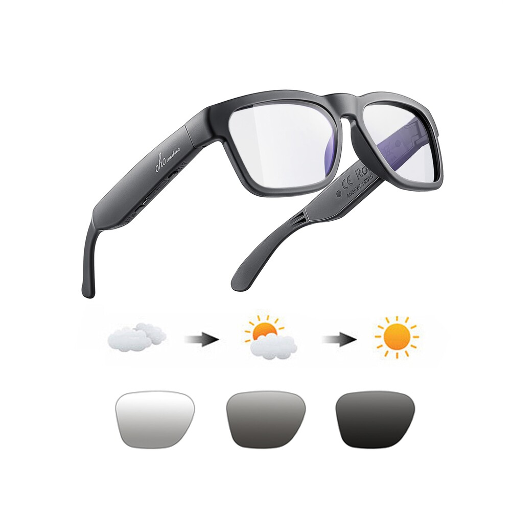 OhO Smart Glasses,Polarized Sunglasses with Bluetooth Speaker,Athletic/Outdoor UV Protection and Voice Control,Unisex(Transitional Blue Light Lens)