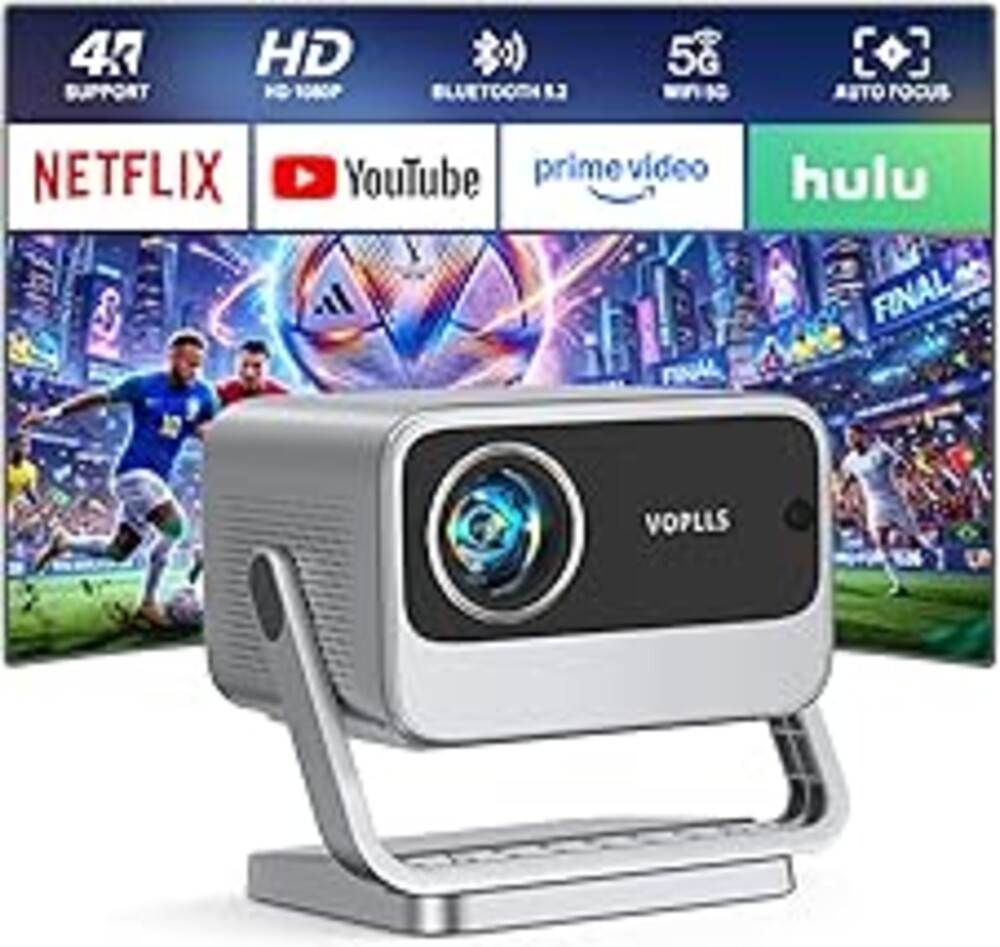 [4000 ANSI & Now with Netflix] 4K Projector with WiFi and Bluetooth, Auto Focus Keystone Smart Projector Display Booths, Outdoor Projector with Adjustable Stand