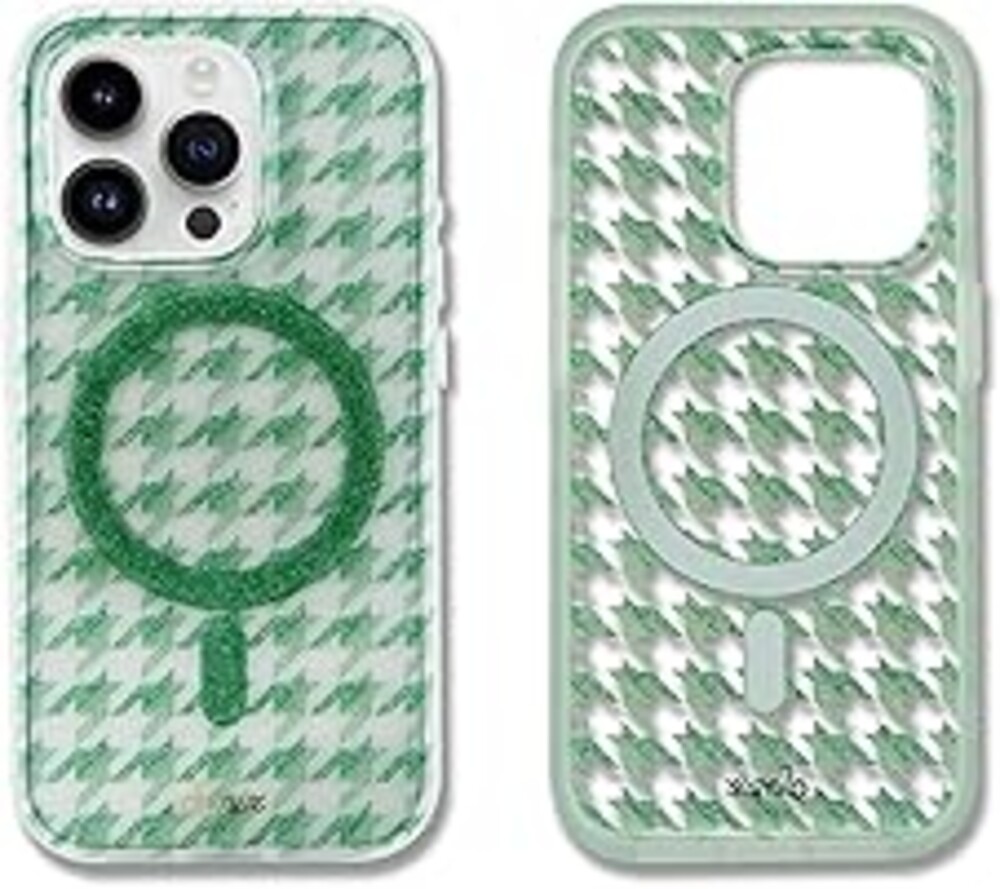 Sonix Protective Phone Case for iPhone 15 Pro Max | Compatible with MagSafe | 10ft Drop Tested | Green Glitter Houndstooth Print | Happily Houndstooth