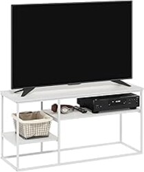 Furinno Moretti TV Stand, 3-Tier Metal Frame Modern Entertainment Center, Open Shelf TV Console for TV up to 45 Inch, for Living Room, Bedroom, Solid White