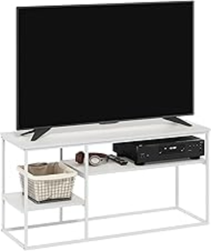 Furinno Moretti TV Stand, 3-Tier Metal Frame Modern Entertainment Center, Open Shelf TV Console for TV up to 45 Inch, for Living Room, Bedroom, Solid White
