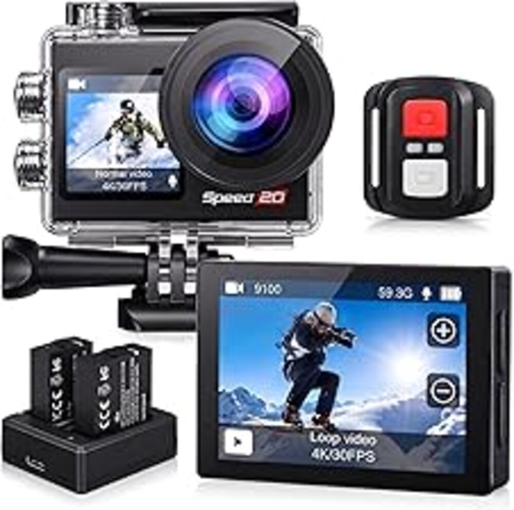 Hiicam Action Camera 4K Waterproof Camera 20MP with Touch Screen Underwater Camera 131FT with EIS for Snorkeling Helmet Bike 170° Wide Angle Remote WiFi 5XZoom