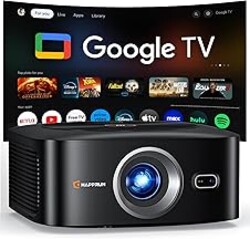 1500 ANSI Official Licensed Google TV Smart Projector, HAPPRUN 4K Full HD Home Theater with Auto Focus, Dolby Sound, Wi-Fi Bluetooth, Built-in Apps, Compatible with Phone & PC, Indoor & Outdoor Use