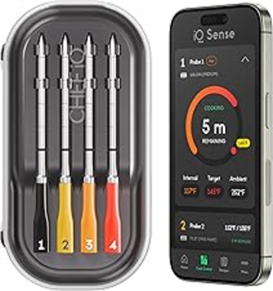 CHEF iQ Sense | Smart Wireless Meat Thermometer | 4 Ultra-Thin Probes | WiFi Unlimited Range | 1000°F Heat Safe | 5 Sensors | BBQ, Grill, Oven, Smoker, Air Fryer | Gen3