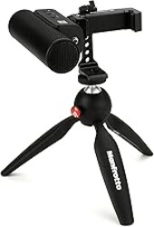 SENNHEISER Professional MKE 400 + Mobile Kit, Directional On-Camera Microphone with Smartphone Clamp & Manfrotto PIXI Mini Tripod, 509257, Auxiliary,Black