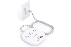 Flat Plug Power Strip, 6ft Ultra Flat Extension Cord - 3 Outlets 4 USB Ports (2 USB C) 22.5W/4.5A Desktop Charging Station, P