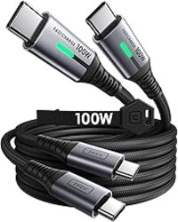 INIU USB C to USB C Cable, (6.6ft, 2-Pack) 100W USB C to C Fast Charging Cord, Braided Type C Charger Cable for iPhone 16 Pro Max 15 Plus Samsung Galaxy S24 S21 S10 Note 10 MacBook iPad Kindle etc.
