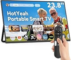 HotYeah Portable Smart TV, EDLA-Certified, 23.8" 1080P 2-in-1 Rolling TV & Monitor, w/Built-in 10000mAh Battery, Support Voice Control, USB-C & HDMI, 180° Adjustable Kickstand